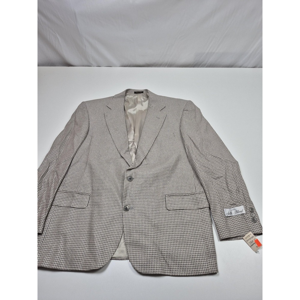 Jahari Blazer Mens 44 Short Beige Silk Viscose Houndstooth Sport Coat Jacket
